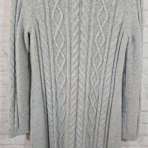 Y Talbots Cableknit Sweater Dress Size M Grey Silver Metallic Shimmer Cowl Neck - Picture 7 of 11